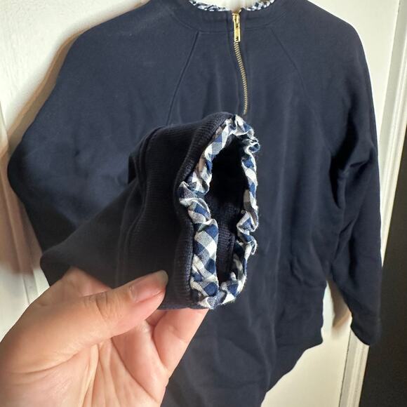 J. Crew Women's Navy Blue Plaid Trim Long Sleeve Knit Top Size Medium - Picture 7 of 7